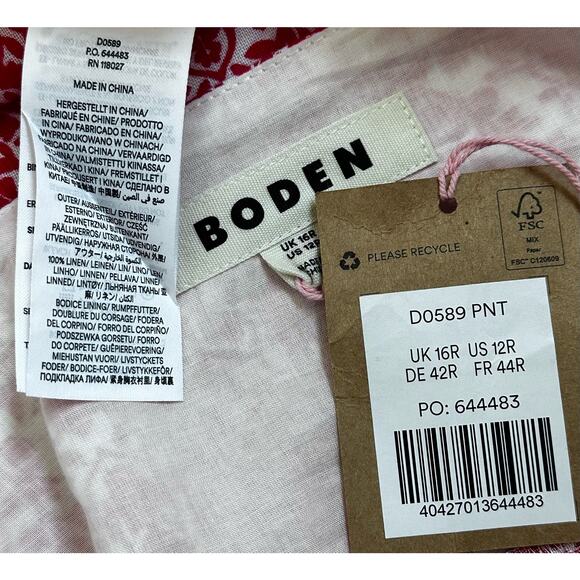 Boden|Linen Mini Shift Dress|Pop Peony/Vine Terrace|NWT|SZ 12R - Picture 6 of 10